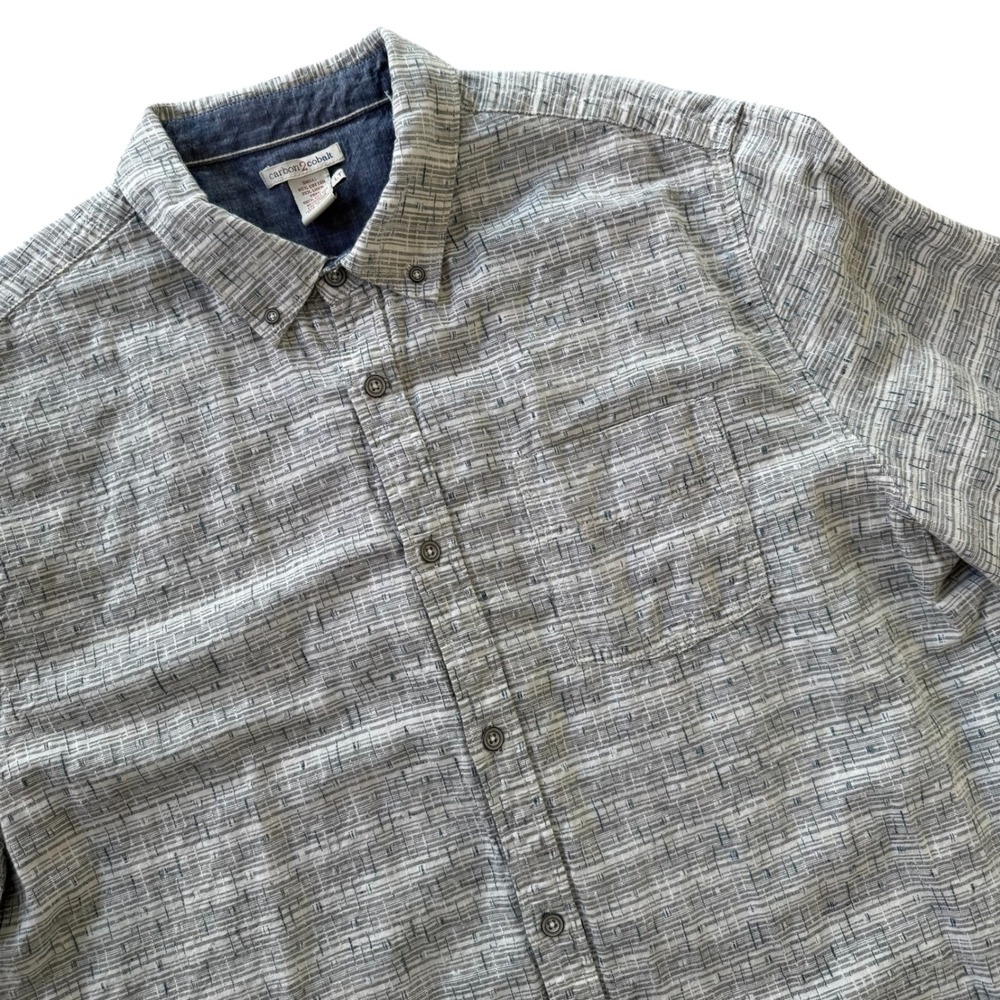 Carbon 2 Cobalt Large Tall Button Down Long Sleeve Gray Linen Blend Men's‎ Shirt